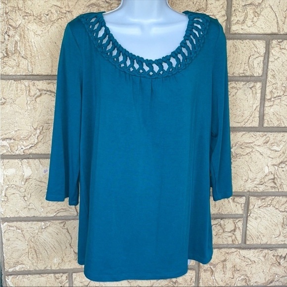 Turquoise Tunic Top Flowy Flow Size Large Casual Career work Blouse - Picture 1 of 12